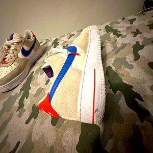 Nike Air Forces.  Color: Cream/Blue/Orange
